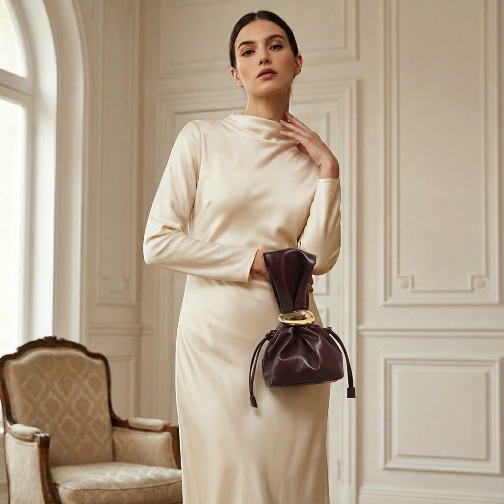 COFFE SMALL PU LEATHER SOLID COLOR STREETWARE CYLINDRICAL ZIPPER SHOULDER BAG