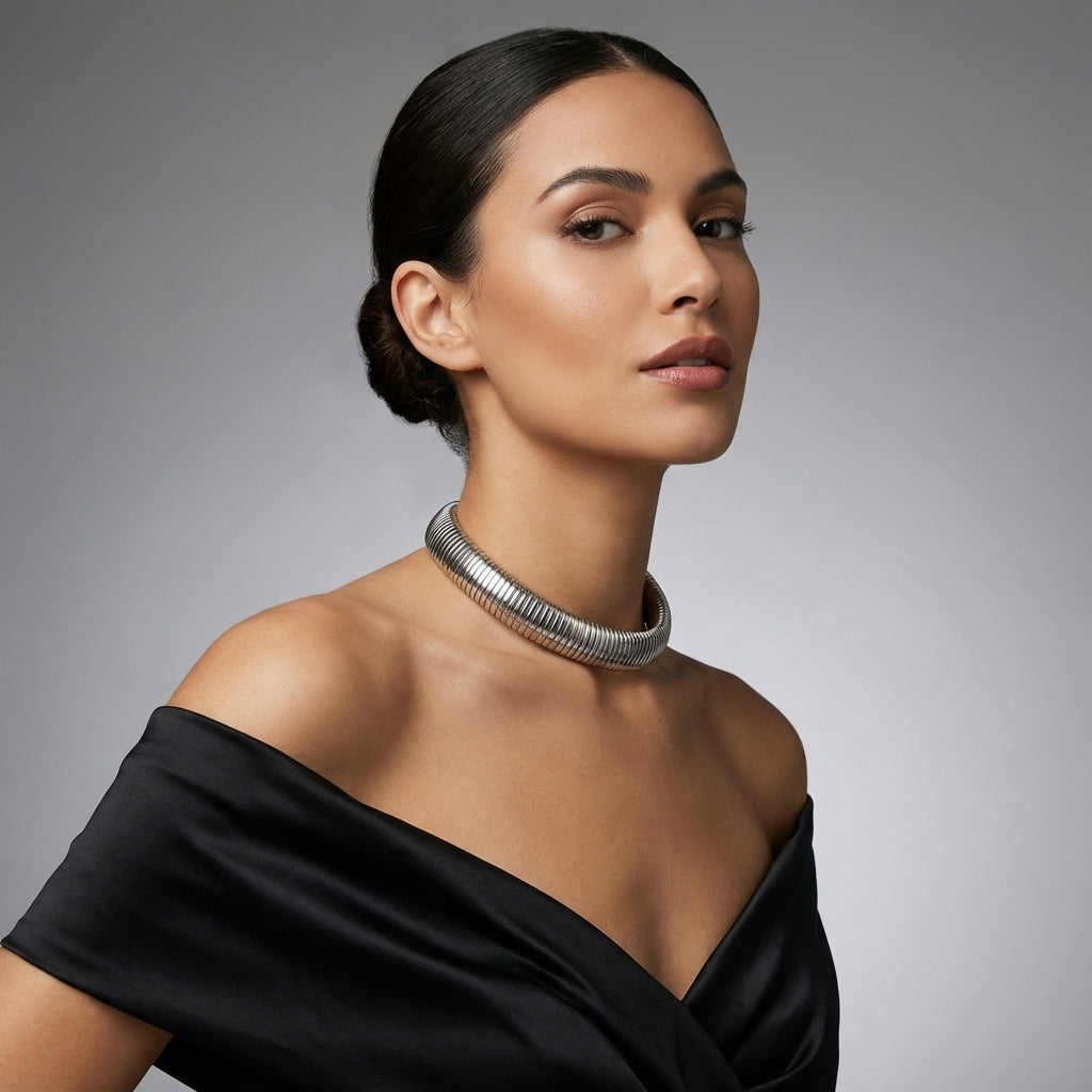 16MM STEEL COLOR STAINLESS STEEL 18K GOLD PLATED CHOKER 