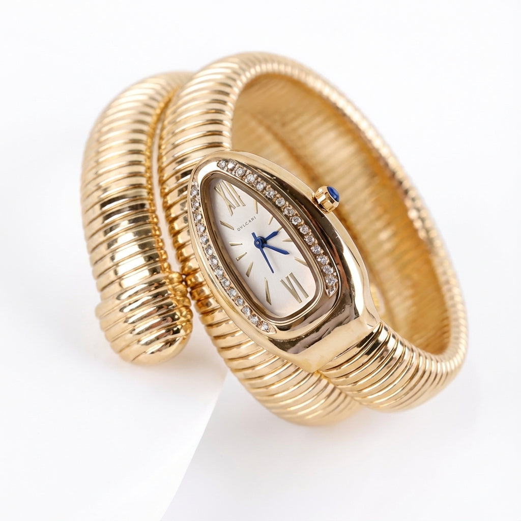 Gold White Dial Vintage Style Snake Women's Watches