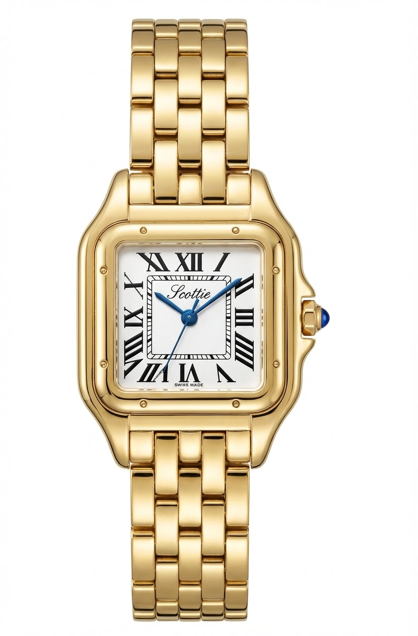 Golden White Shell Small Square Water Resistance Women's Watches