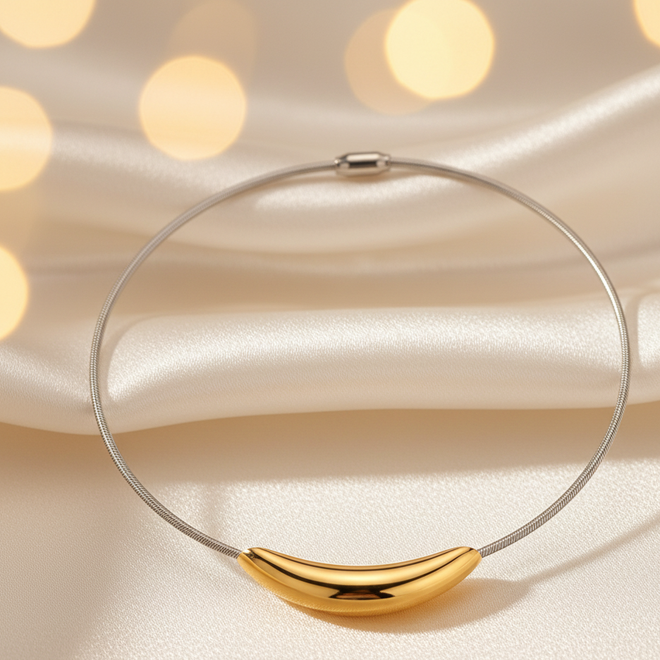 ROUND STEEL COLOR-GOLD STAINLESS STEEL TITANIUM STEEL MODERN STYLE CHOKER J-03442N