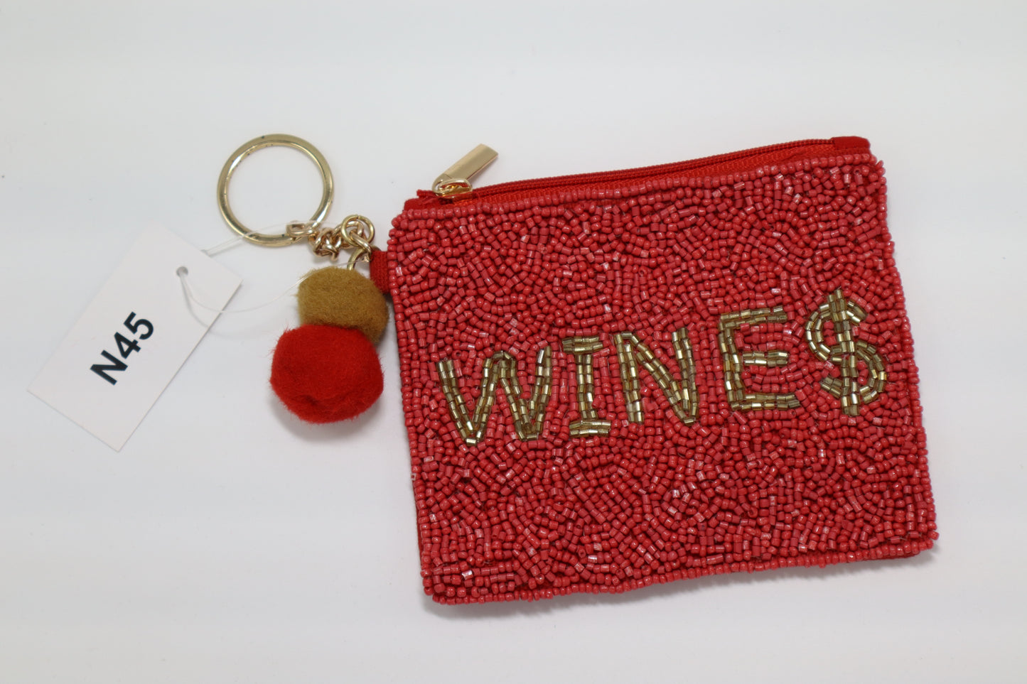 WINE $ BEADED COIN PURSE