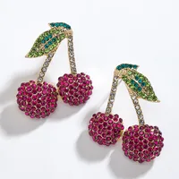 1 PAIR CUTE PASTORAL SHINY FRUIT INLAY ZINC ALLOY RHINESTONES K GOLD PLATED EAR STUDS PURPLE CHERRY J-29963E
