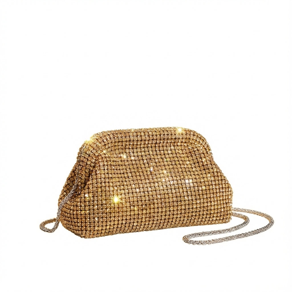 GOLD RHINESTONE SOLID COLOR SQUARE EVENING BAG