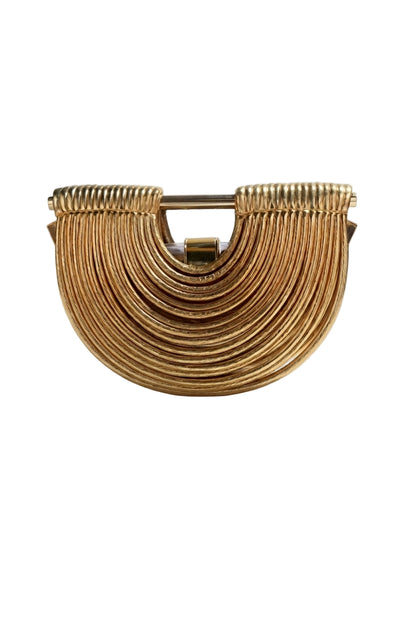 GOLD BAMBOO SCROLL HANDWOVEN STRETCH STORAGE BAG BAMBOO HANDMADE BAG PU MATERIAL