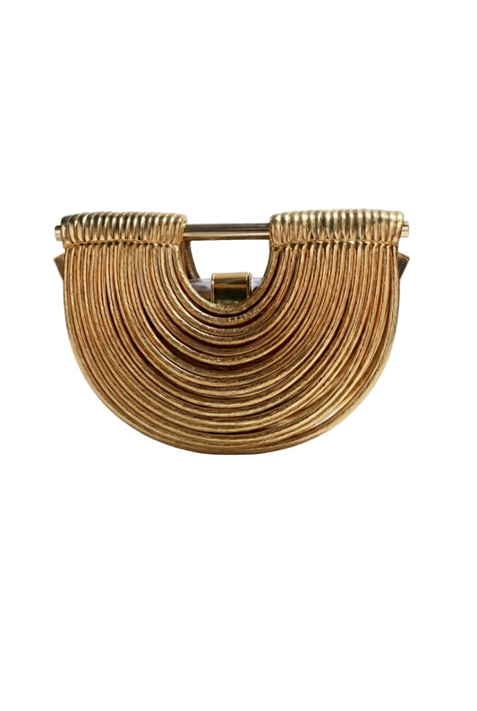 GOLD BAMBOO SCROLL HANDWOVEN STRETCH STORAGE BAG BAMBOO HANDMADE BAG PU MATERIAL