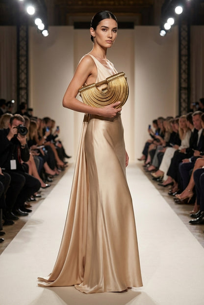 GOLD BAMBOO SCROLL HANDWOVEN STRETCH STORAGE BAG BAMBOO HANDMADE BAG PU MATERIAL