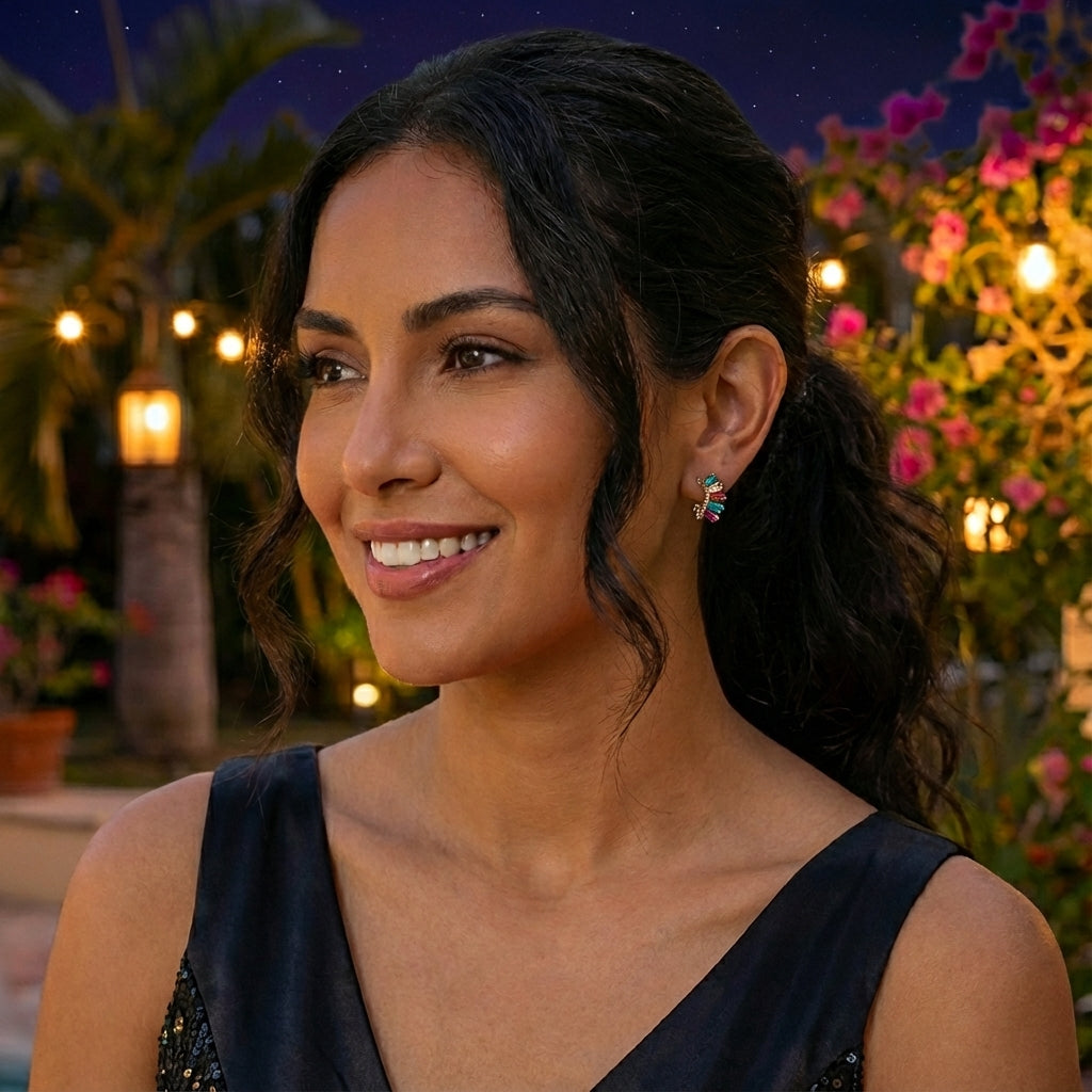 1 PAIR GOLD FASHION FLOWER DIAMOND ALLOY ARTIFICIAL GEMSTONES EARRINGS J-59325E