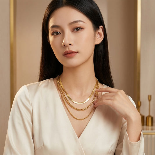 COATED 18K GOLD PLATED GEOMETRIC STAINLESS STEEL SIMPLE STYLE WATERPROOF NON TARNISH 304 STAINLESS STEEL LAYERED NECKLACES  J-62853N