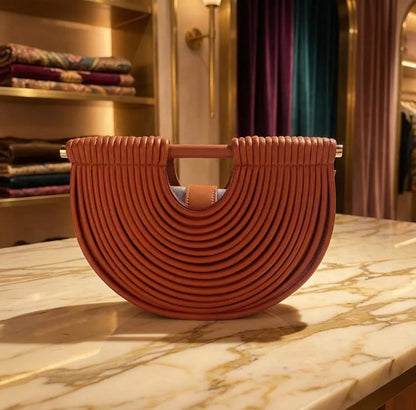 BROWN BAMBOO SCROLL HANDWOVEN STRETCH STORAGE BAG BAMBOO HANDMADE