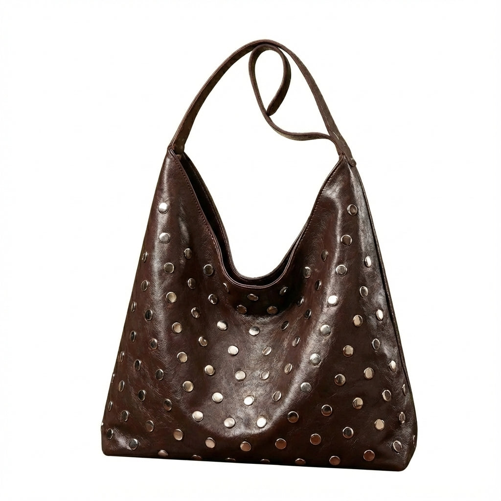 COFFEE SOLF LEATHER METAL TOTE BAG MINIMALIST HANDBANG PU MATERIAL