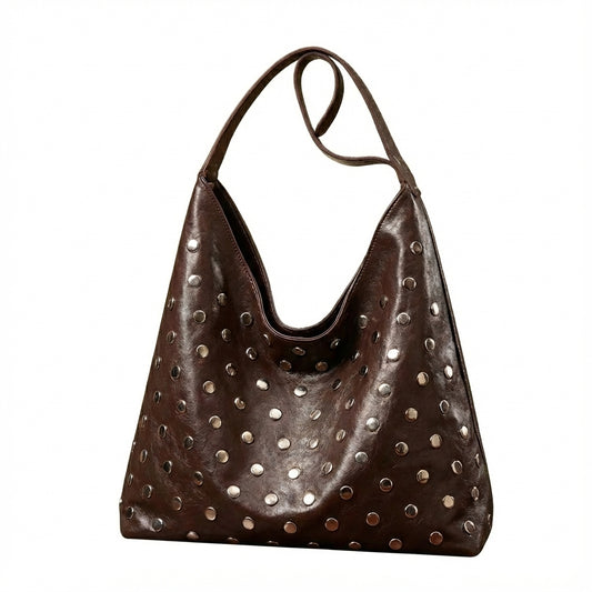 COFFEE SOLF LEATHER METAL TOTE BAG MINIMALIST HANDBANG PU MATERIAL