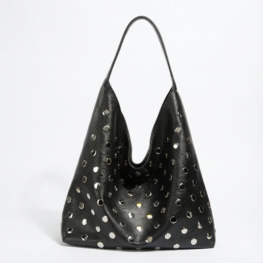 BLACK ELEGANT SOFT LEATHER&nbsp; METAL TOTE BAG MINIMALIST HANDBAG PU MATERIAL