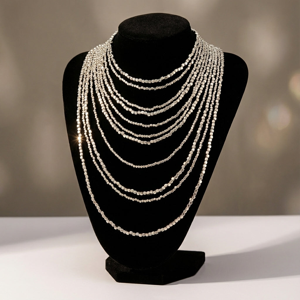 GLAM RETRO GEOMETRIC ALLOY BEADEDC CHAIN LAYERED NECKLACES J-73033N