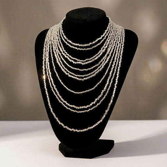 GLAM RETRO GEOMETRIC ALLOY BEADEDC CHAIN LAYERED NECKLACES J-73033N