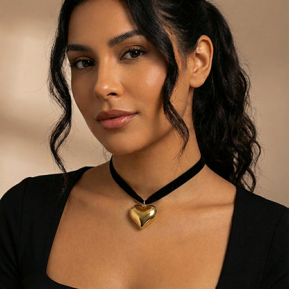 REAL PLATED 18K GOLD HEART SHAPE STAINLESS STEEL CLASSIC STYLE NECKLACE