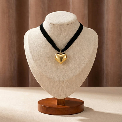 REAL PLATED 18K GOLD HEART SHAPE STAINLESS STEEL CLASSIC STYLE NECKLACE