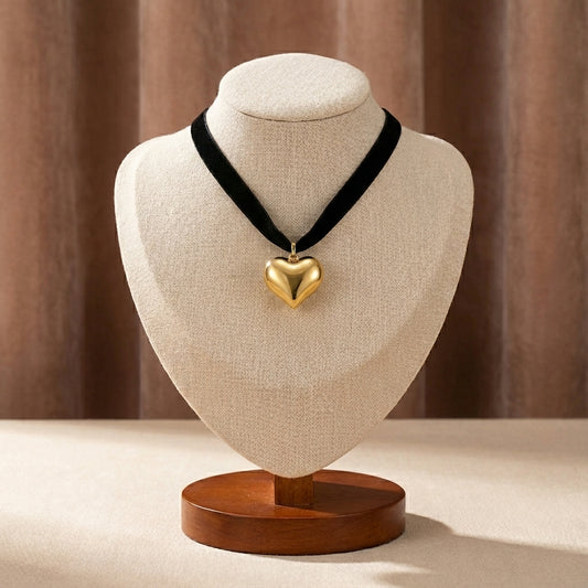 REAL PLATED 18K GOLD HEART SHAPE STAINLESS STEEL CLASSIC STYLE NECKLACE