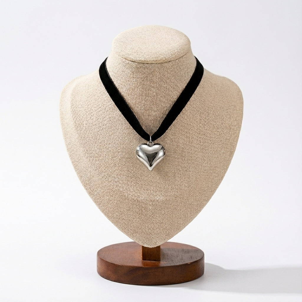 SILVER REAL GOLD PLATED 18K GOLD HEART SHAPE STAINLESS STEEL CLASSIC STYLE NECKLACE