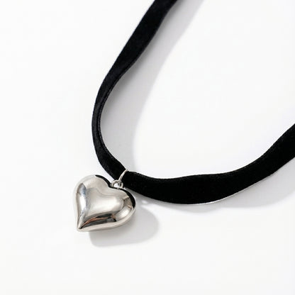 SILVER REAL GOLD PLATED 18K GOLD HEART SHAPE STAINLESS STEEL CLASSIC STYLE NECKLACE