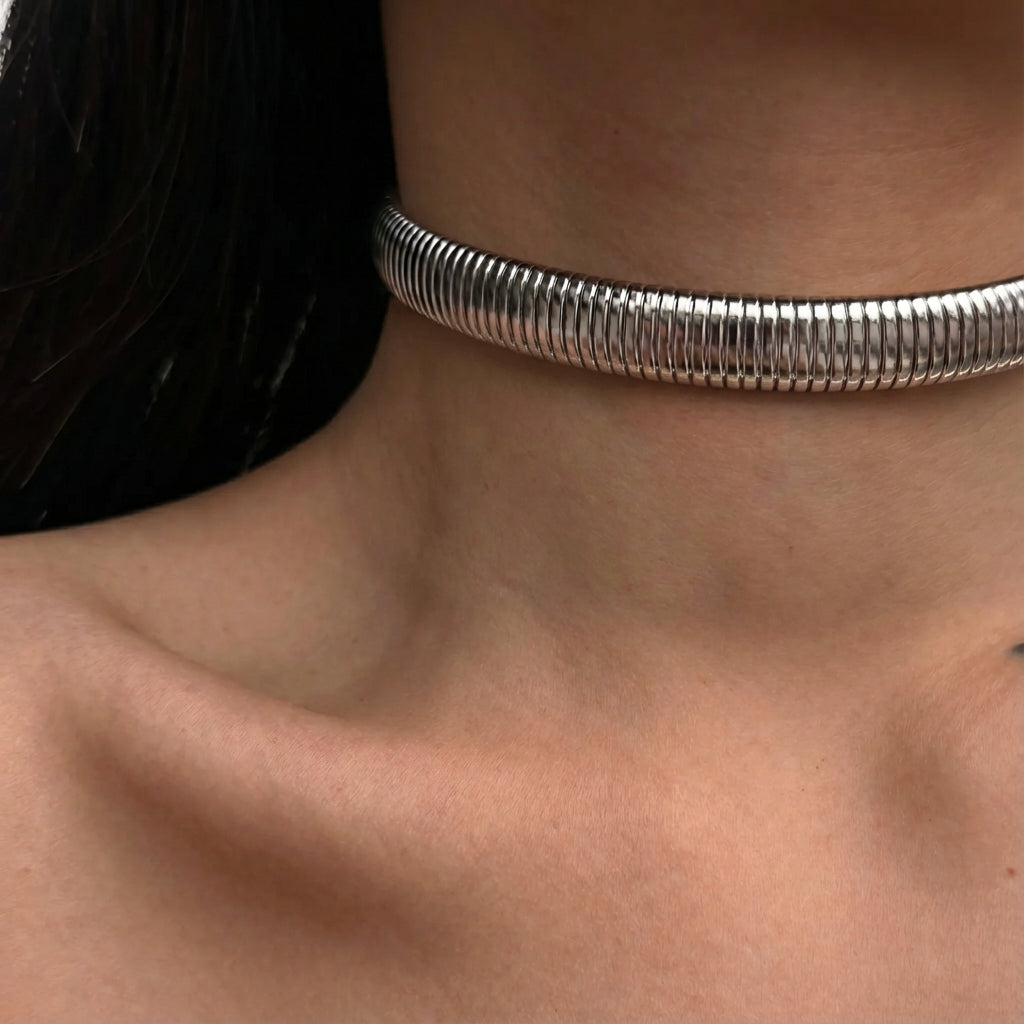 12MM STEEL COLOR STAINLESS STEEL 18K GOLD PLATED CHOKER&nbsp;