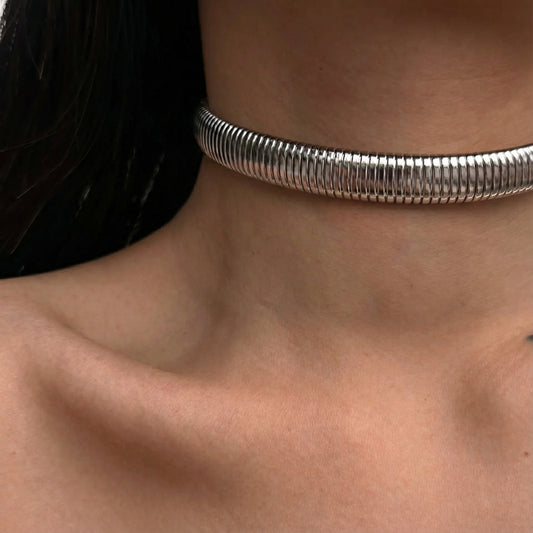 12MM STEEL COLOR STAINLESS STEEL 18K GOLD PLATED CHOKER&nbsp;