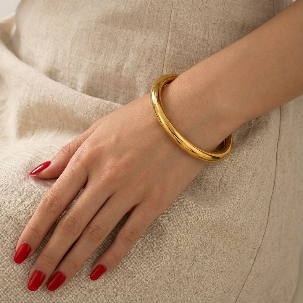 60MM STAINLESS STEEL 14K GOLD PLATED BANGLE