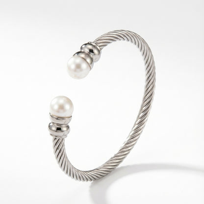 Aurelie Steel color Bangle with Pearl