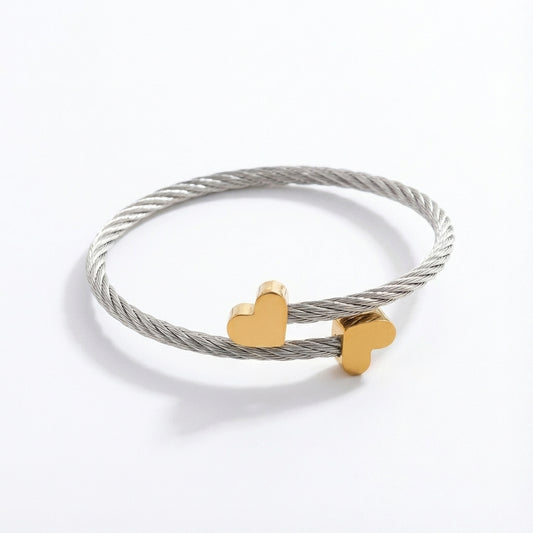 Two Tone Stainless Steel Heart Bangle
