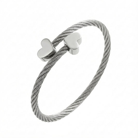 Steel Color Stainless Steel Heart Bangle