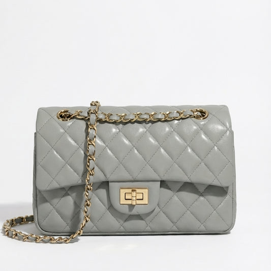Grey Genuine Leather Square Bag