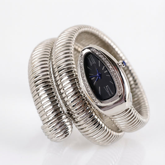 Silver Black Dial Vintage Style Snake Women's Watches