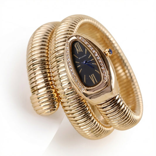 Gold Black Dial Vintage Style Snake Women's Watches