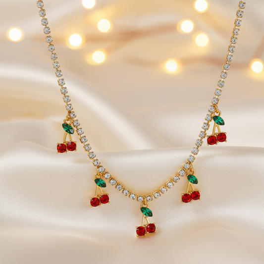 FASHION PEACH CHERRY RHINESTONES ALLOY PENDANT NECKLACES J-11081N