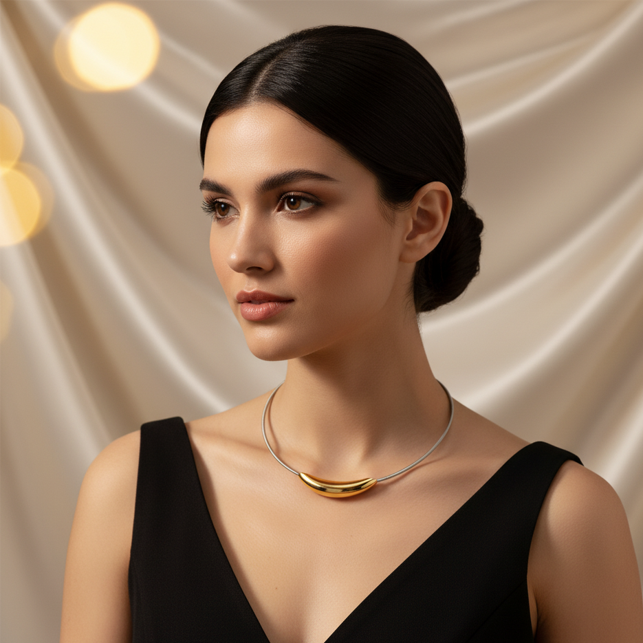 ROUND STEEL COLOR-GOLD STAINLESS STEEL TITANIUM STEEL MODERN STYLE CHOKER  J-03442N