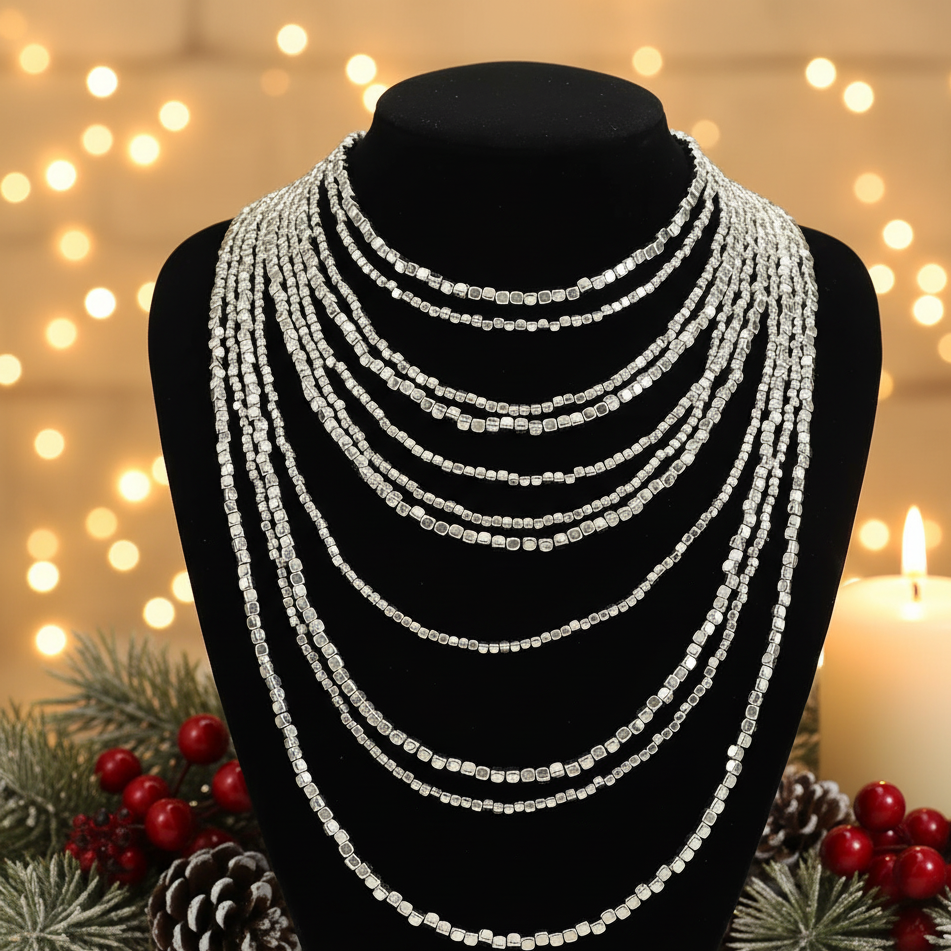 GLAM RETRO GEOMETRIC ALLOY BEADEDC CHAIN LAYERED NECKLACES J-73033N