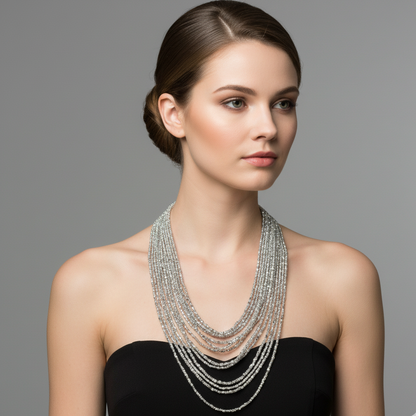 GLAM RETRO GEOMETRIC ALLOY BEADEDC CHAIN LAYERED NECKLACES J-73033N