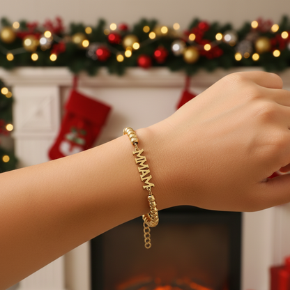 MAMA GOLD STEEL 4MM BEADS MOTHER BRACELETS J-17879B