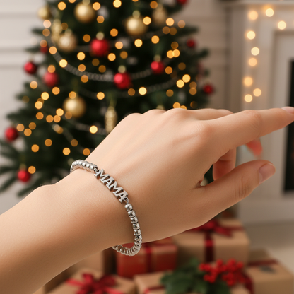 STEEL COLOR STAINLESS STEEL 4MM BEADS MAMA BRACELETS J-17878B