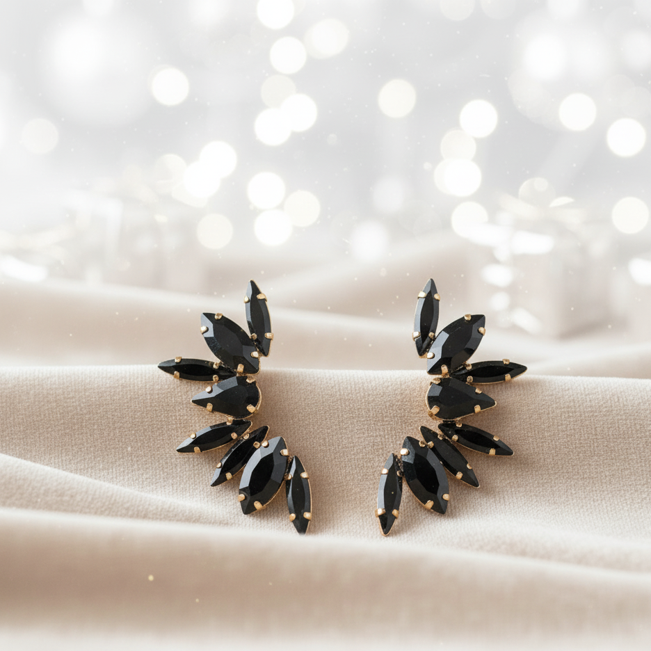 FASHION BLACK FLOWER DIAMOND ALLOY ARTIFICIAL GEMSTONES EARRINGS J-10273E