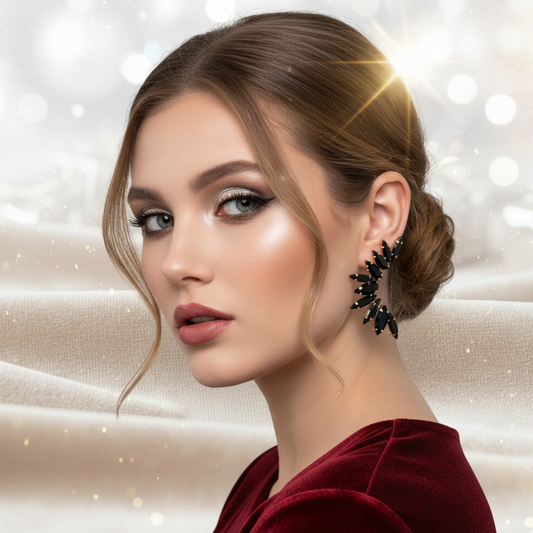 FASHION BLACK FLOWER DIAMOND ALLOY ARTIFICIAL GEMSTONES EARRINGS J-10273E