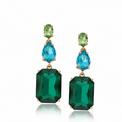 FASHION GREEN GEOMETRIC DIAMON ALLOY ARTIFICIAL GEMSTONES EARRINGS J-15835E