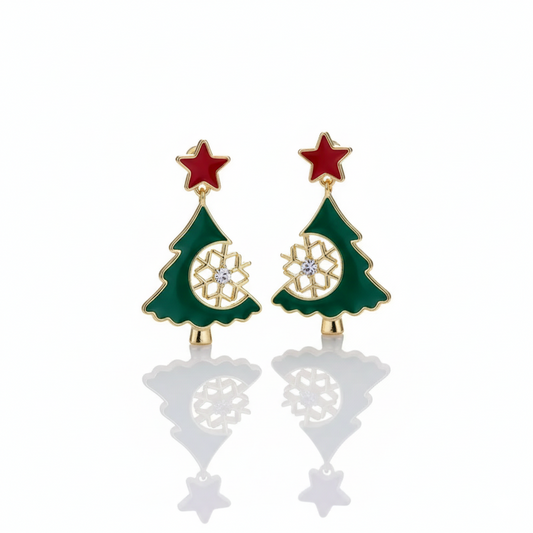 1 PAIR FASHION CHRISTMAS TREE ALLOY RHINESTONES DROP EARRINGS EAR STUDS J-04853E