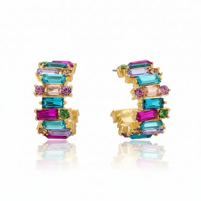 1 PAIR GOLD FASHION FLOWER DIAMOND ALLOY ARTIFICIAL GEMSTONES EARRINGS J-59325E