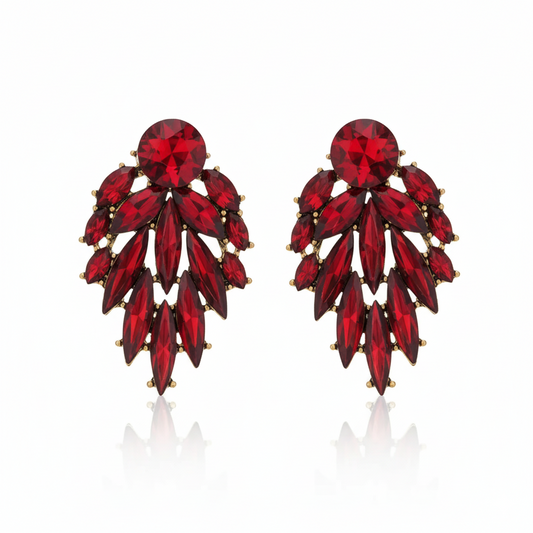 1 PAIR FASHION RED RHINESTONE SERIES ALLOY LEAF SHAPE EARRINGS J-22347E