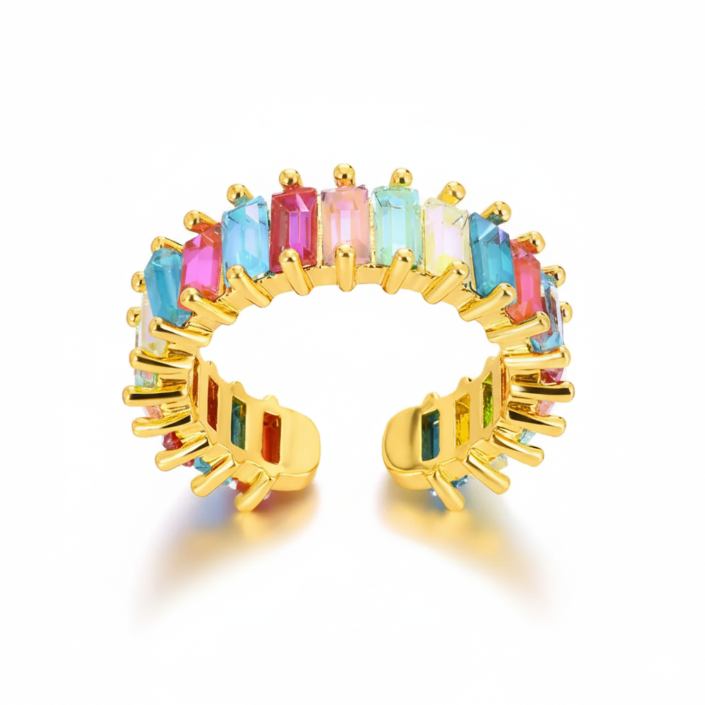 ADJUSTABLE OPENING MULTICOLOR GEOMETRIC STAINLESS STEEL MODERN STYLE OPEN RINGS J-78298R