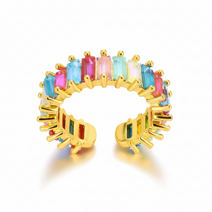 ADJUSTABLE OPENING MULTICOLOR GEOMETRIC STAINLESS STEEL MODERN STYLE OPEN RINGS J-78298R