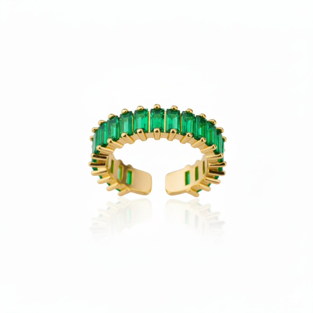 ADJUSTABLE OPENING GREEN IG STYLE ELEGANT GEOMETRIC 304 STAINLESS STEEL RINGS J-49248R
