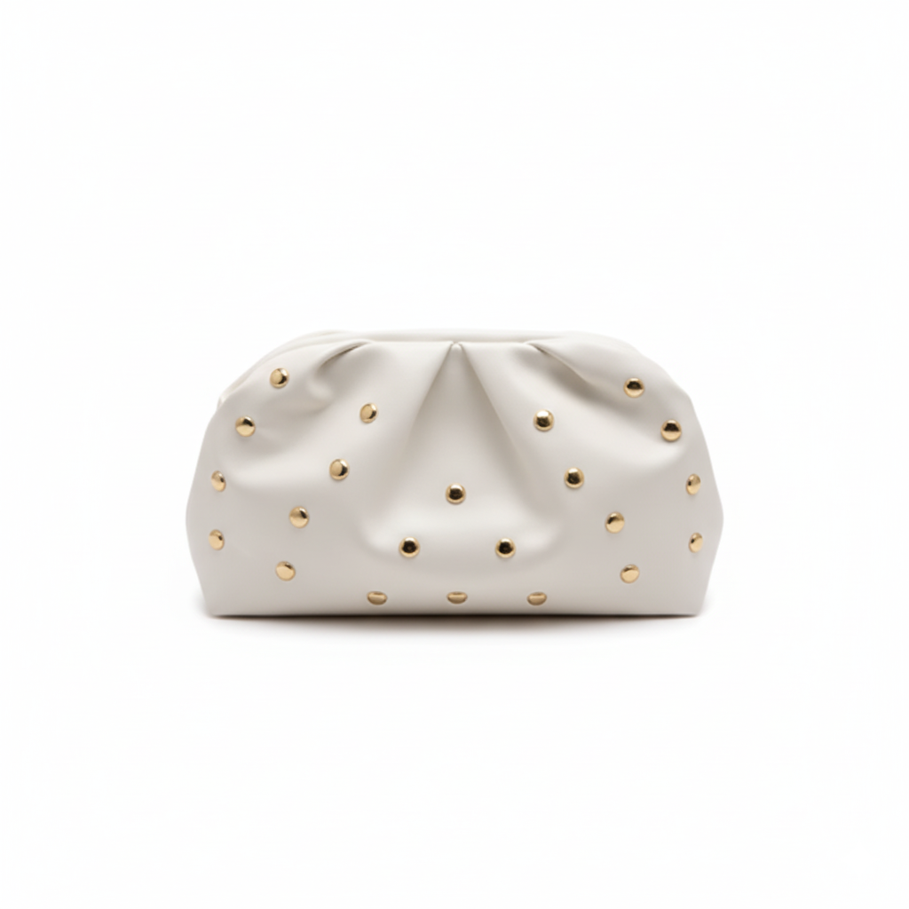 WHITE PU LEATHER TRENDY WOMEN'S CROSSBODY BAG RIVET DUMPLING SHAPE SHOULDER BAG&nbsp;