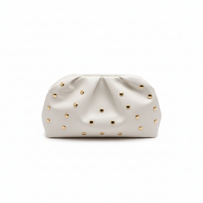 WHITE PU LEATHER TRENDY WOMEN'S CROSSBODY BAG RIVET DUMPLING SHAPE SHOULDER BAG&nbsp;